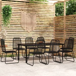 Set de mobilier pentru grădină, 9 piese, negru