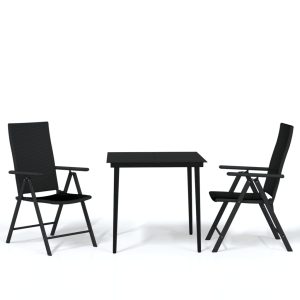 Set mobilier de grădină, 3 piese, negru