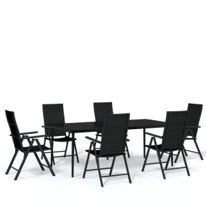 Set de mobilier pentru grădină, 7 piese, negru
