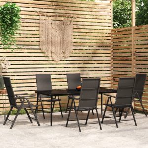 Set de mobilier pentru grădină, 7 piese, negru