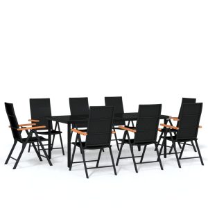 Set mobilier de grădină, 9 piese, negru
