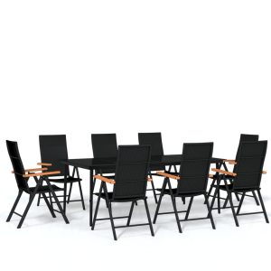 Set mobilier de grădină, 9 piese, negru
