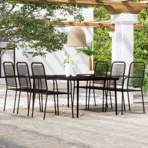 Set de mobilier pentru grădină, 7 piese, negru