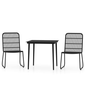 Set de mobilier pentru grădină, 3 piese, negru