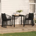 Set mobilier de grădină cu perne, 3 piese, negru