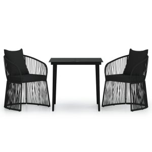 Set mobilier de grădină cu perne, 3 piese, negru