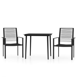 Set mobilier de grădină, 3 piese, negru