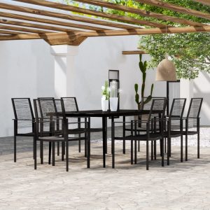 Set mobilier de grădină, 9 piese, negru