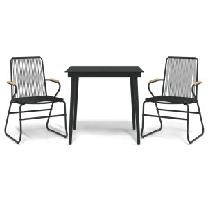 Set cu masă pentru grădină, 3 piese, PVC negru, ratan