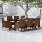 Set mobilier de grădină cu perne, 9 piese, maro și negru