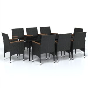 Set mobilier de grădină cu perne, 9 piese, negru