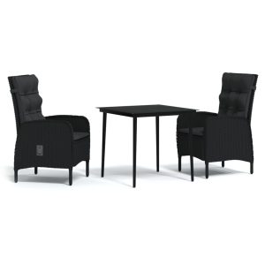 Set mobilier de grădină cu perne, 3 piese, negru