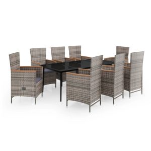 Set de mobilier pentru grădină, cu perne, 9 piese, gri