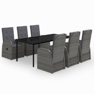 Set de mobilier pentru grădină, cu perne, 7 piese, gri