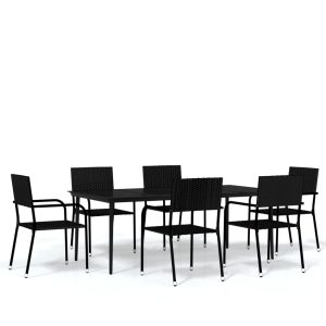 Set mobilier pentru grădină, 7 piese, negru