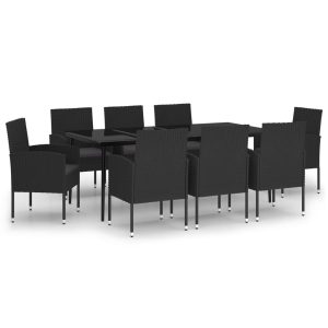 Set mobilier pentru grădină, 9 piese, negru