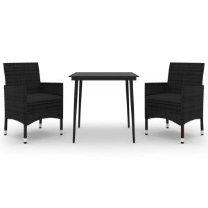 Set mobilier de grădină cu perne, 3 buc, poliratan și sticlă