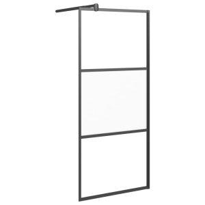 Perete cabină duș walk-in negru 90×195 cm sticlă ESG semi-mată