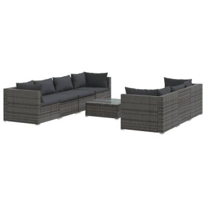 Set mobilier de grădină cu perne, 8 piese, gri, poliratan