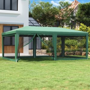 Cort de petrecere cu 6 pereți din plasă, verde, 6×4 m, HDPE