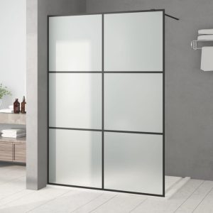 Perete cabină duș walk-in negru 140×195 cm sticlă ESG mată