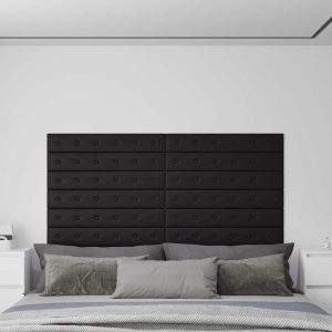 Panouri perete 12 buc. negru, 90×15 cm piele ecologică 1,62 m²