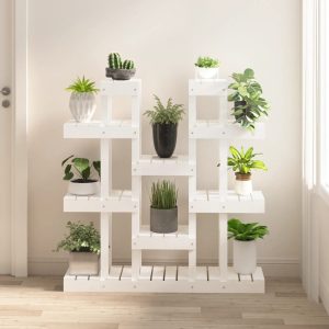 Suport pentru plante, alb, 104,5x25x109,5 cm, lemn masiv pin