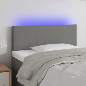 Tăblie de pat cu LED, gri închis, 90x5x78/88 cm, textil