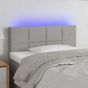 Tăblie de pat cu LED, gri deschis, 90x5x78/88 cm, textil