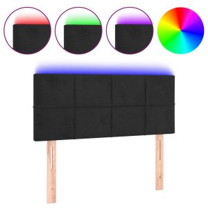 Tăblie de pat cu LED, negru, 90x5x78/88 cm, catifea