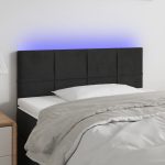 Tăblie de pat cu LED, negru, 90x5x78/88 cm, catifea