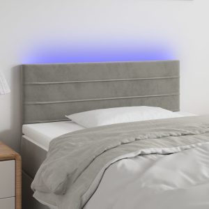 Tăblie de pat cu LED, gri deschis, 90x5x78/88 cm, catifea