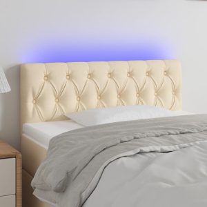 Tăblie de pat cu LED, crem, 90x7x78/88 cm, textil