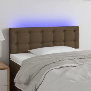 Tăblie de pat cu LED, maro închis, 90x5x78/88 cm, textil