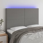 Tăblie de pat cu LED, gri închis, 144x5x118/128 cm, textil