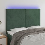 Tăblie de pat cu LED, verde închis, 144x5x118/128 cm, catifea