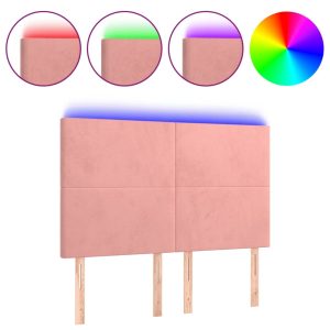 Tăblie de pat cu LED, roz, 144x5x118/128 cm, catifea