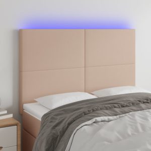 Tăblie de pat cu LED, cappuccino, 144x5x118/128 cm, piele eco