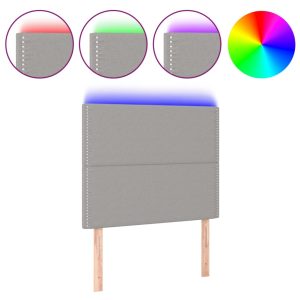 Tăblie de pat cu LED, gri deschis, 90x5x118/128 cm, textil