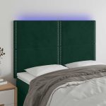 Tăblie de pat cu LED, verde închis, 144x5x118/128 cm, catifea