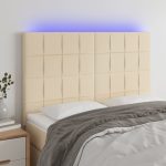 Tăblie de pat cu LED, crem, 144x5x118/128 cm, textil