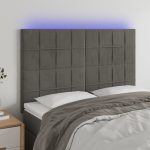 Tăblie de pat cu LED, gri închis, 144x5x118/128 cm, catifea