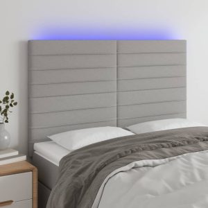 Tăblie de pat cu LED, gri deschis, 144x5x118/128 cm, textil