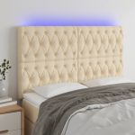 Tăblie de pat cu LED, crem, 144x7x118/128 cm, textil