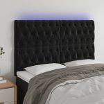 Tăblie de pat cu LED, negru, 144x7x118/128 cm, catifea