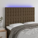 Tăblie de pat cu LED, maro închis, 144x5x118/128 cm, textil