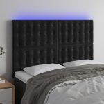 Tăblie de pat cu LED, negru, 144x5x118/128 cm, catifea