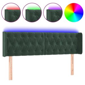 Tăblie de pat cu LED, verde închis, 163x16x78/88 cm, catifea