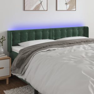 Tăblie de pat cu LED, verde închis, 163x16x78/88 cm, catifea