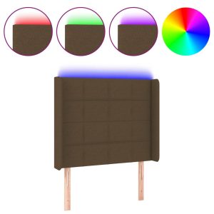 Tăblie de pat cu LED, maro închis, 93x16x118/128 cm, textil